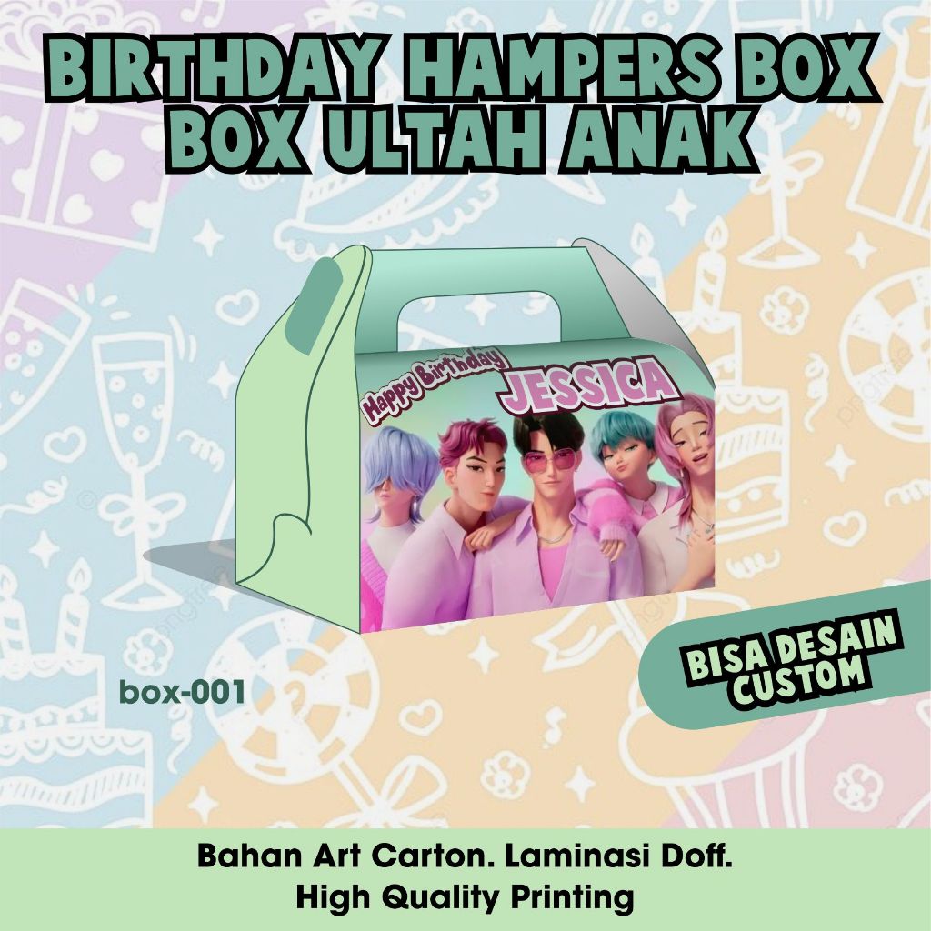 

Hampers Birthday Gable Box Custom Tema Ulang Tahun Hand Box Souvenir Anak Custom 5 pcs