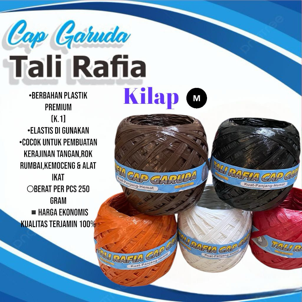 Tali Rafia Cap Garuda Warna kilap coklat,hitam,orange,putih,merah,hijau