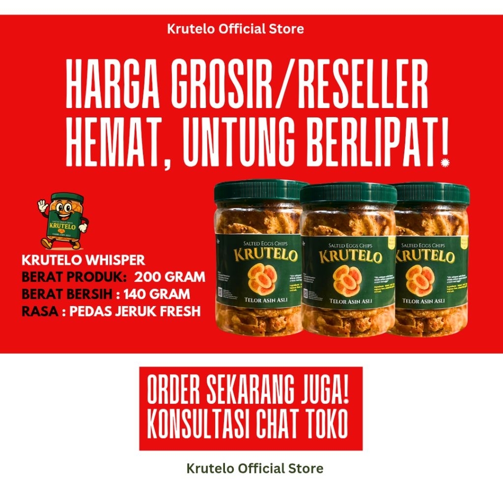 

HARGA GROSIR! Cemilan Pedas Krutelo Whisper 600 ml Berat Produk | Kripik Telor Gurih Umami Harga Grosir