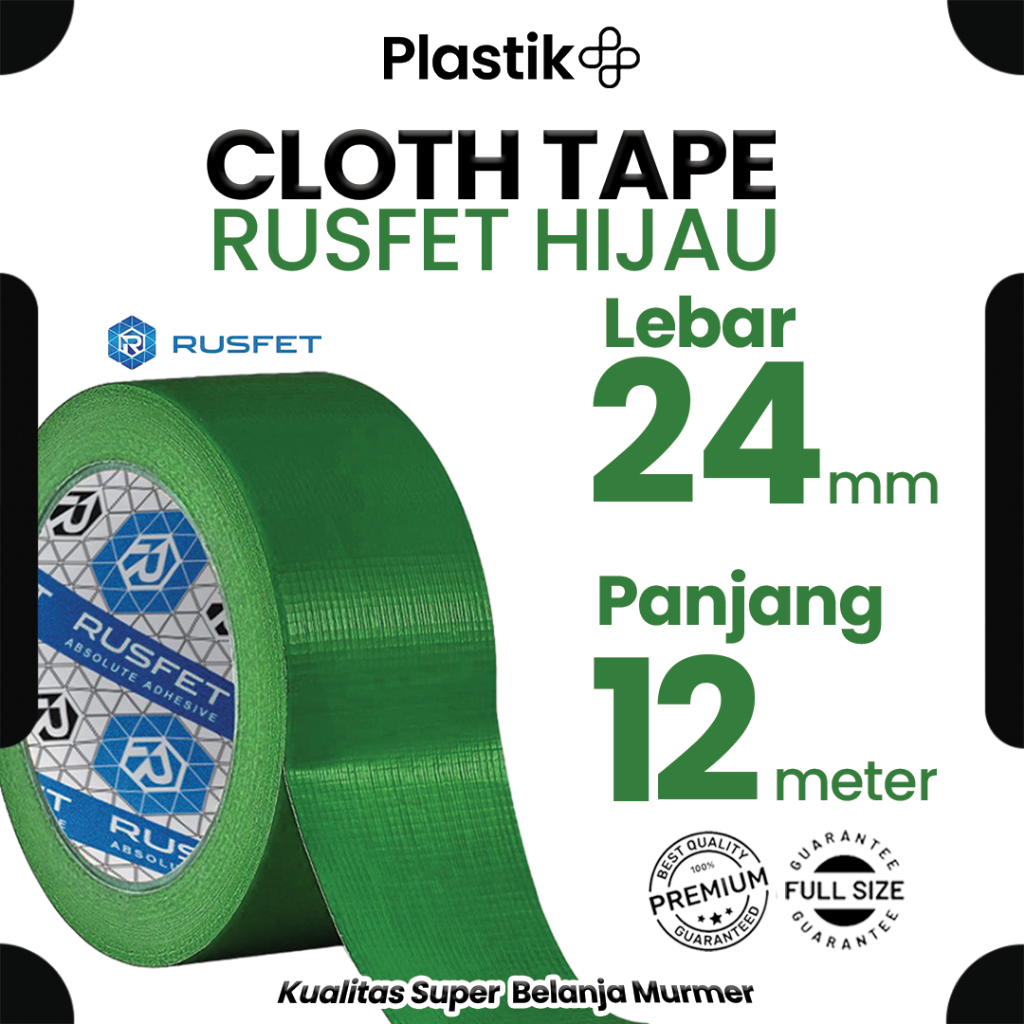 

Cloth Tape Lakban Kain Hijau 24mm 12yard Isolasi / Solatip Kain Merek Rusfet Harga Ecer Satuan