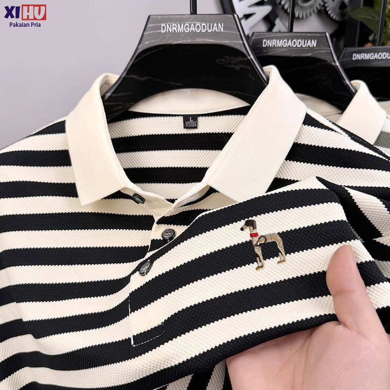 Baju kerah pria kaos branded pria original striped embroidered kaos kerah pria lengan pendek kaos be