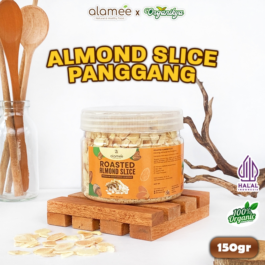 

ALAMEE Roasted Almond Sliced Almon Slice irisan panggang Kacang Almond Pacang Slice 150gr organikya
