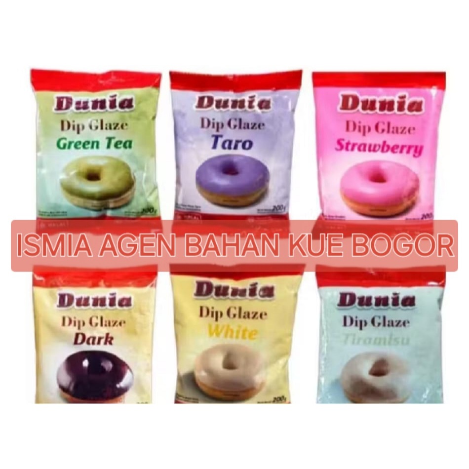 

DUNIA DIP GLAZE 200GR ALL VARIAN COKLAT TARO STROBERI MATCHA TIRAMISU WHITE VANILLA