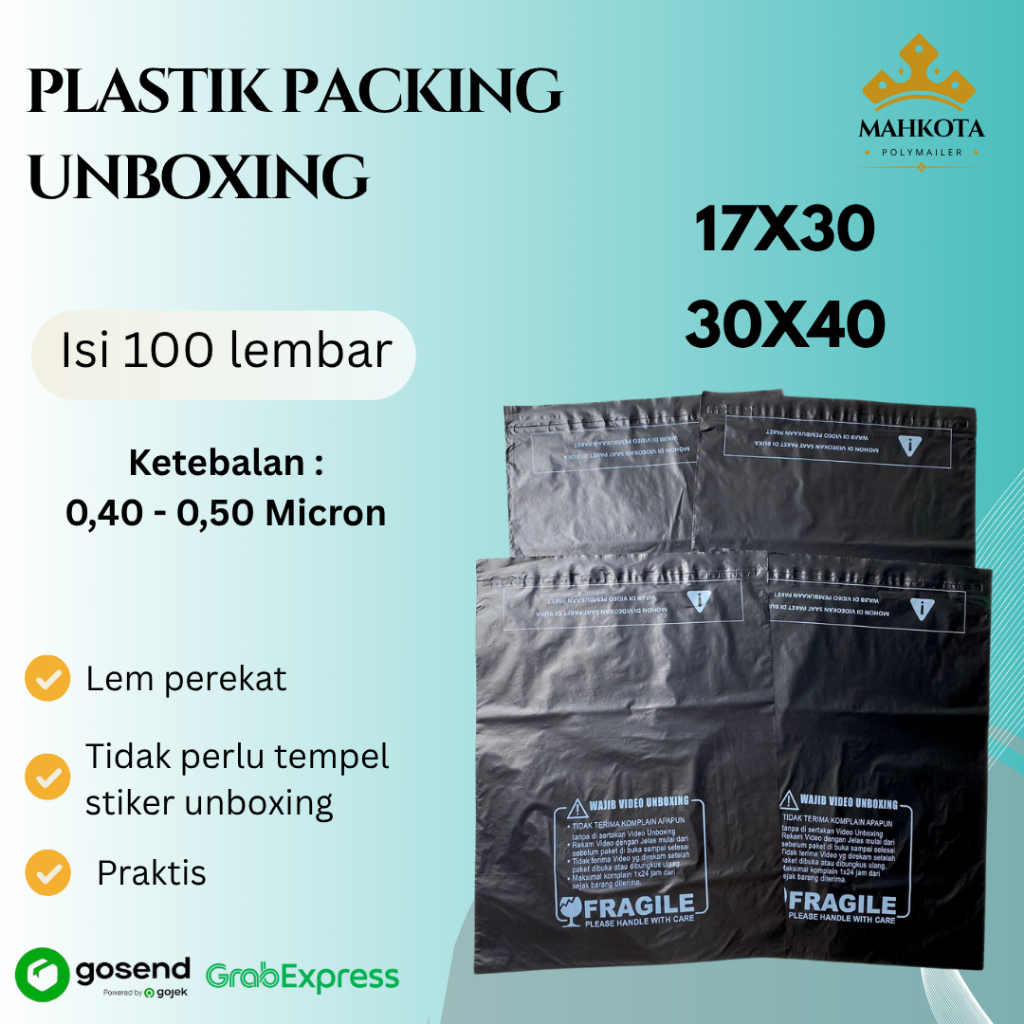 

Plastik Packing Unboxing 17x30 30x40 100 Lembar Polymailer Perekat Plastik Kemasan Olshop Praktis