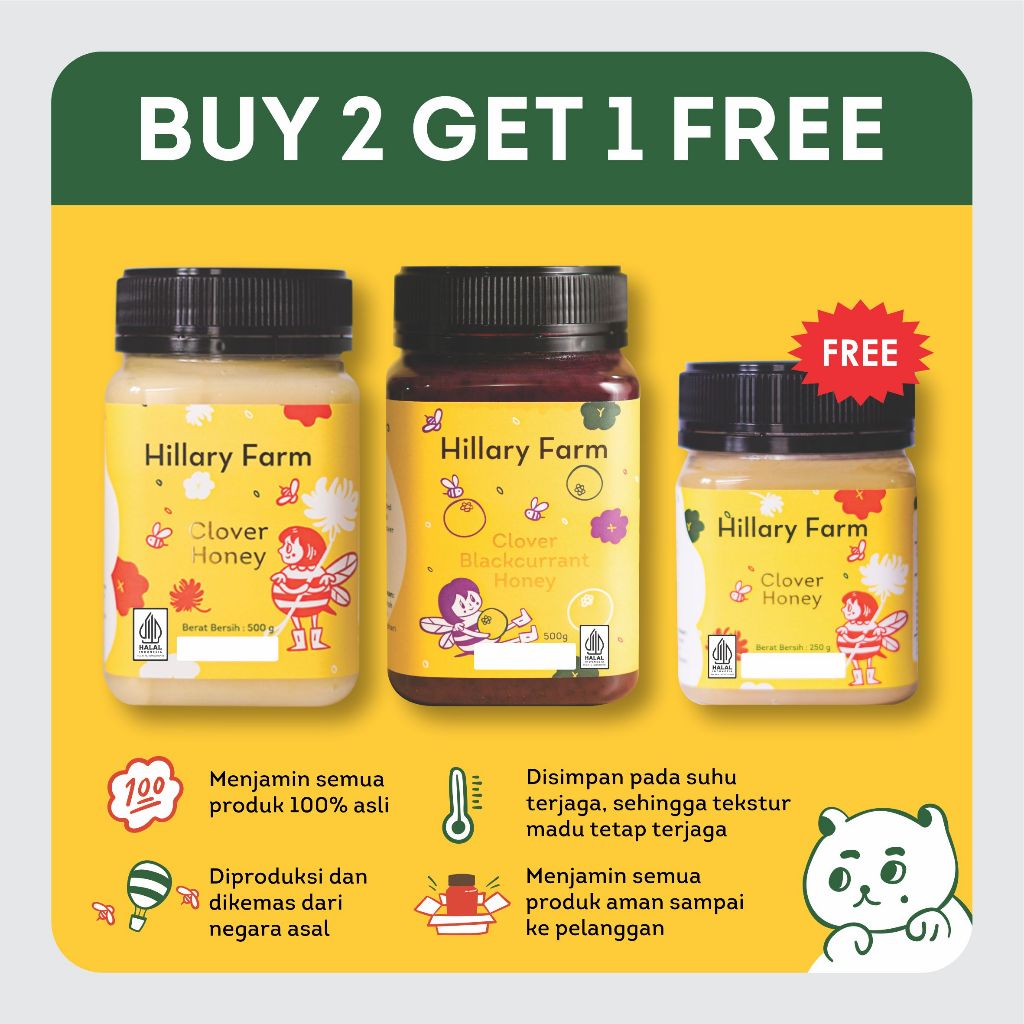 

Clover Honey + Clover Blackcurrant Honey Free Madu