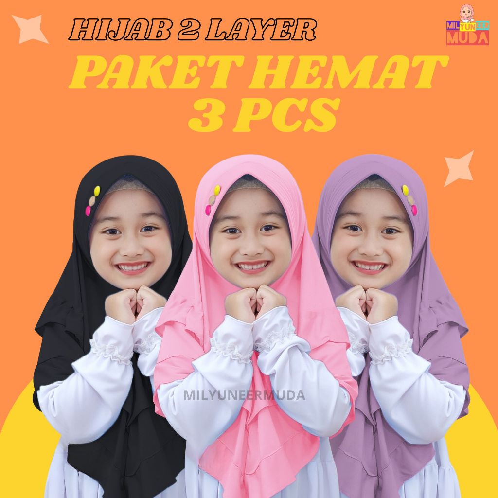 PAKET HEMAT 3 PCS HIJAB MENTOS / 2 LAYER | JILBAB ANAK JERSEY PREMIUM | BERGO ANAK USIA 3-8 TAHUN | 