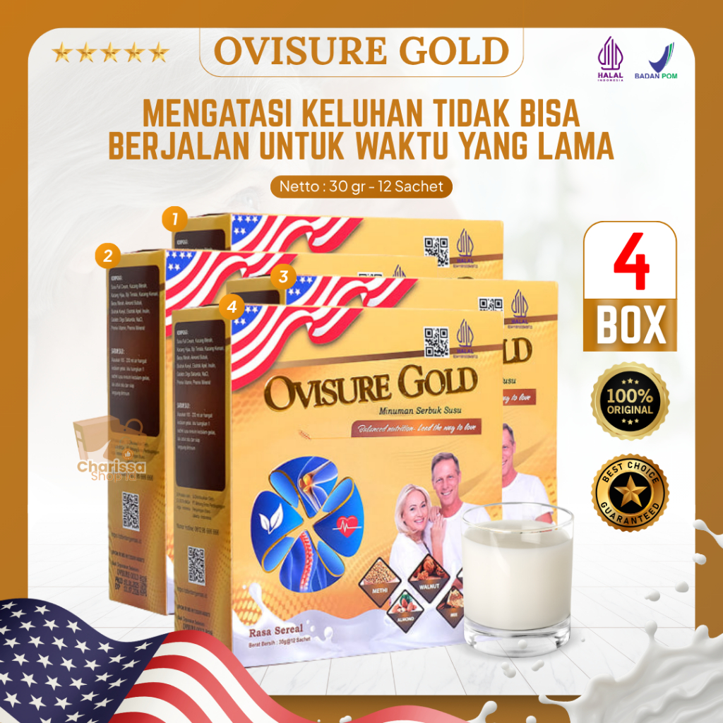 

Ovisure Gold 4 Box Susu Bubuk Kesehatan Vitamin Tulang Sendi Osteoporosis Isi 12 Sachet Original USA