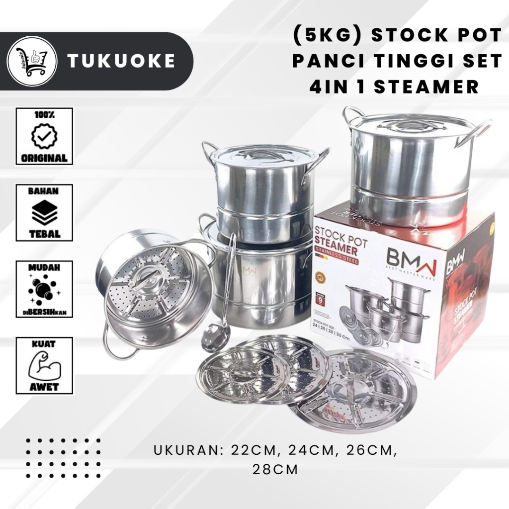 (5KG) STOCK POT PANCI TINGGI SET 4IN 1 STEAMER / STOCK POT HC PANCI SET DANDANG SARINGAN STEMER MURA