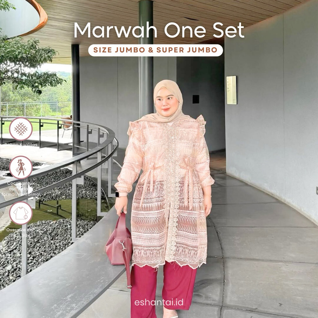 Eshantai Big Size Marwah One Set L-XXXL Kondangan LD 120 130 Outer Muslim Tunik Panjang Busui| Setel