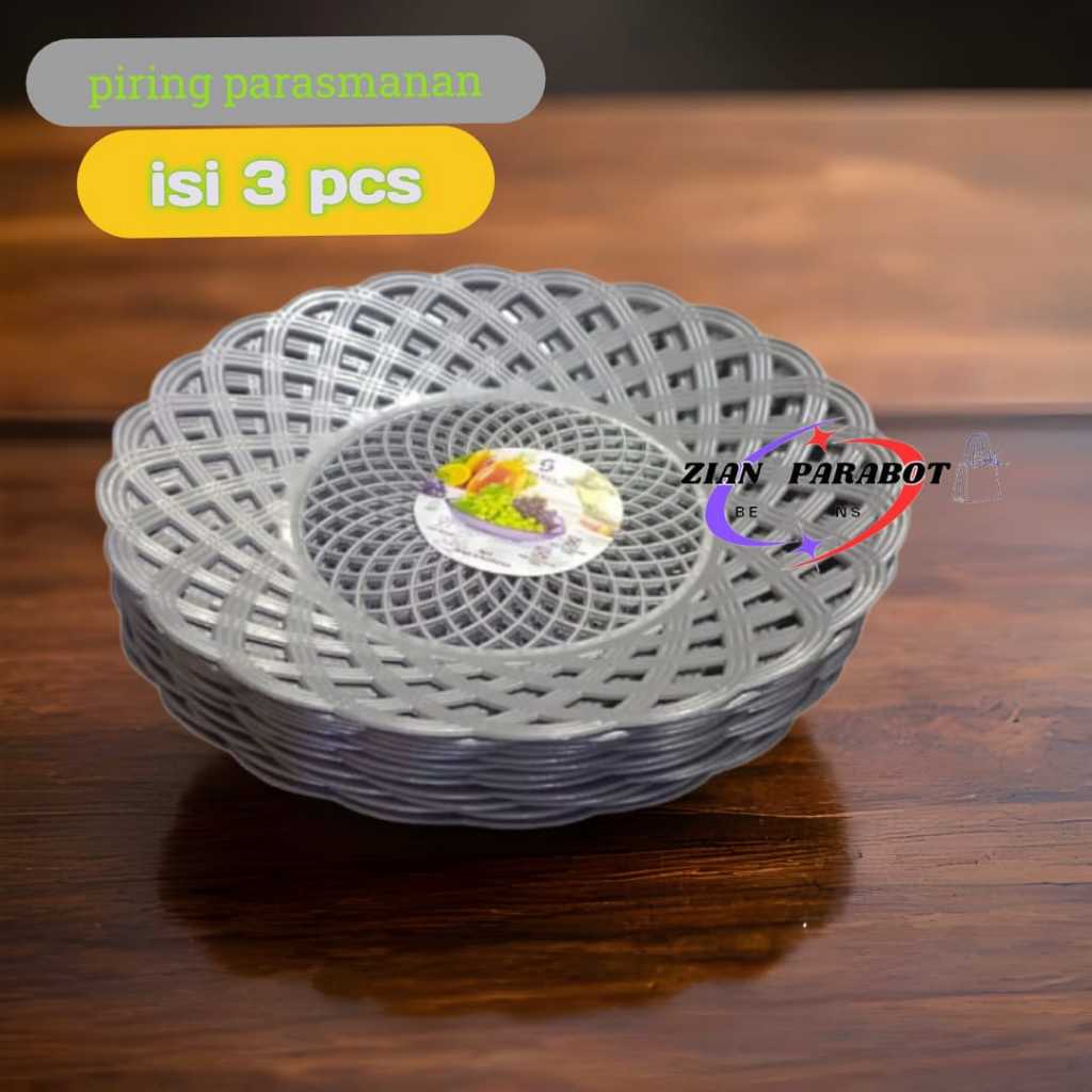 PIRING ROTAN SILVER ( ISI 3 PCS )  / PIRING MAKAN PRASMANAN PLASTIK