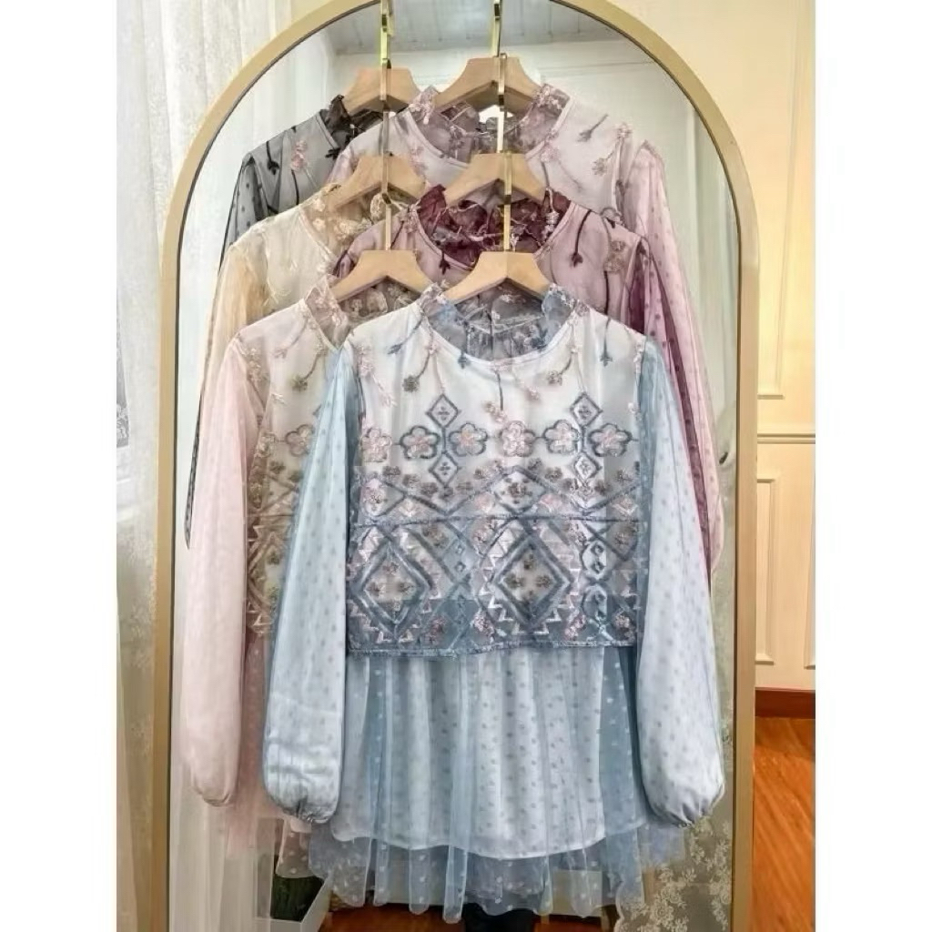 Brukat TOP Tile Bordir X Tile Dot - Atasan Brukat lembut premium