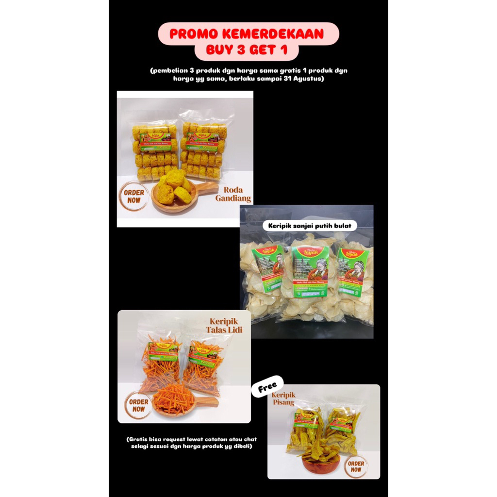 

(PROMO PAKET KEMERDEKAAN PRODUK Harga 12.000) Roda gandiang, Keripik sanjai putih bulat, Keripik Usaha Inyak