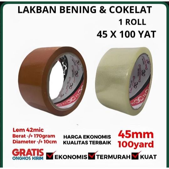 

LAKBAN BENING COKLAT KUAT ISOLASI SELOTIP 45 MM X 100YARD