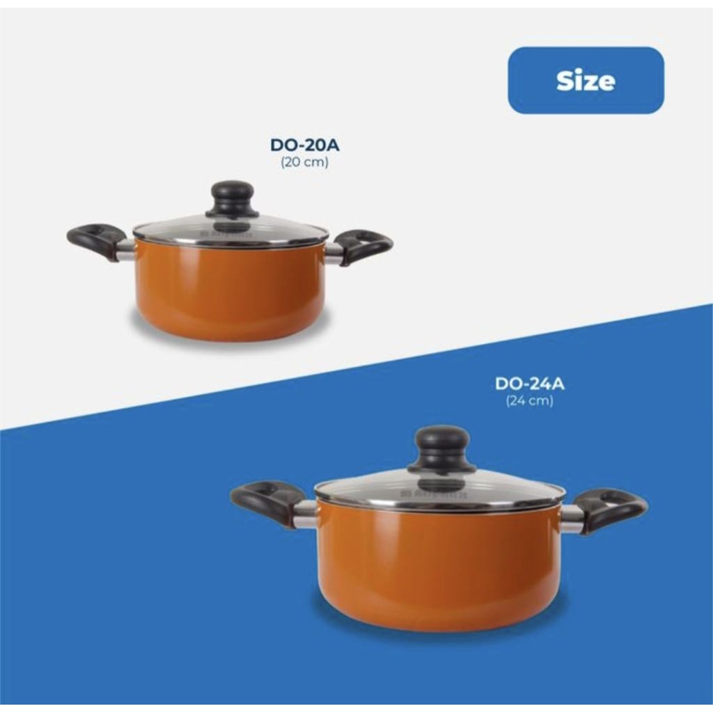 Miyako panci kuah teflon dutch oven 20cm 24cm, panci sauce pan dengan tutup kaca 16cm