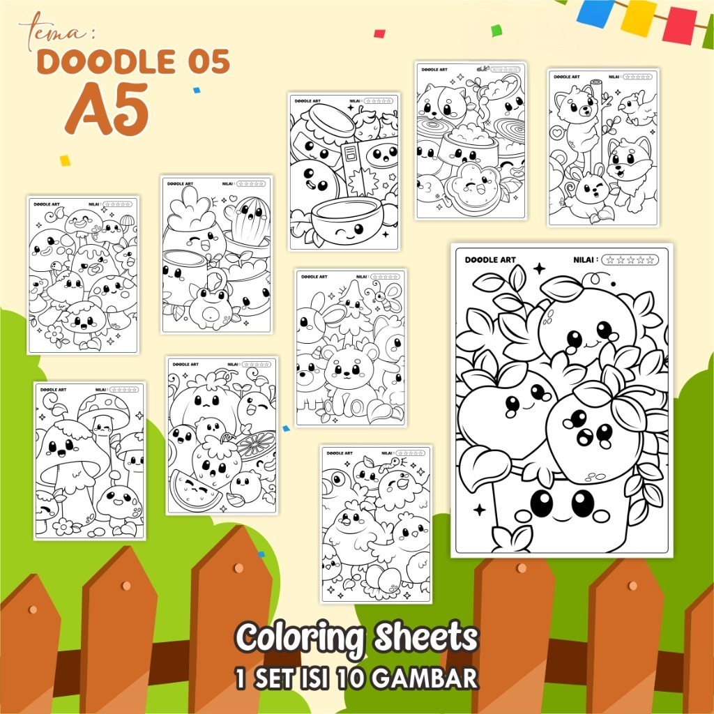 

(A5) KERTAS MEWARNAI ANAK - COLORING SHEETS KODE DOODLE 05 - LEMBAR MEWARNAI ANAK