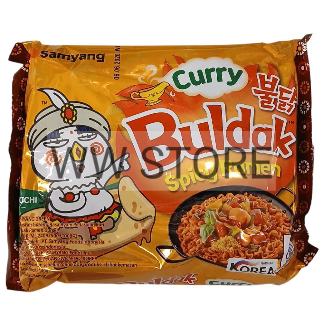 

Mi mie instan goreng rasa ayam pedas dan kari halal MUI Korea Korean Samyang Green Spicy Curry Buldak Stir - Fried Ramen 140g