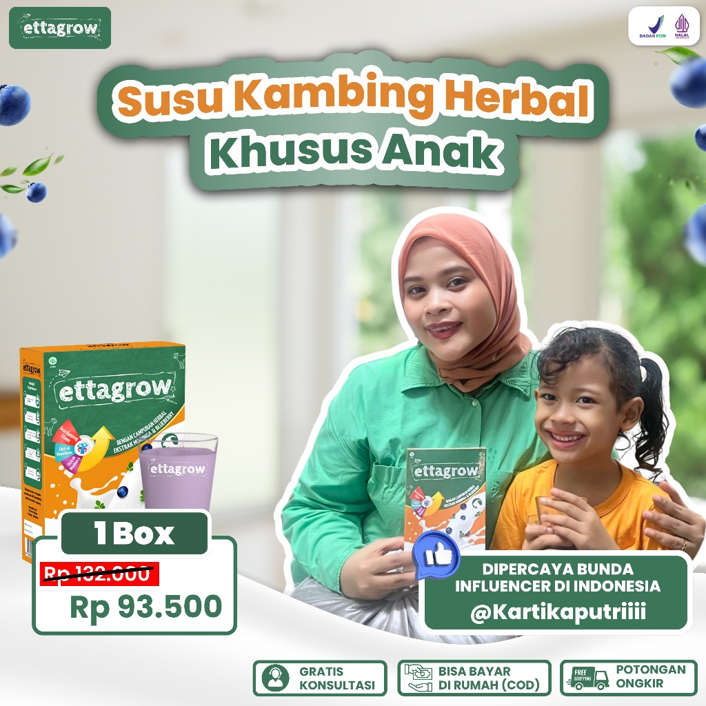 

ETTAGROW - Susu Kambing Herbal Penuhi Nutrisi Tumbuh Kembang Anak 3-12 Tahun