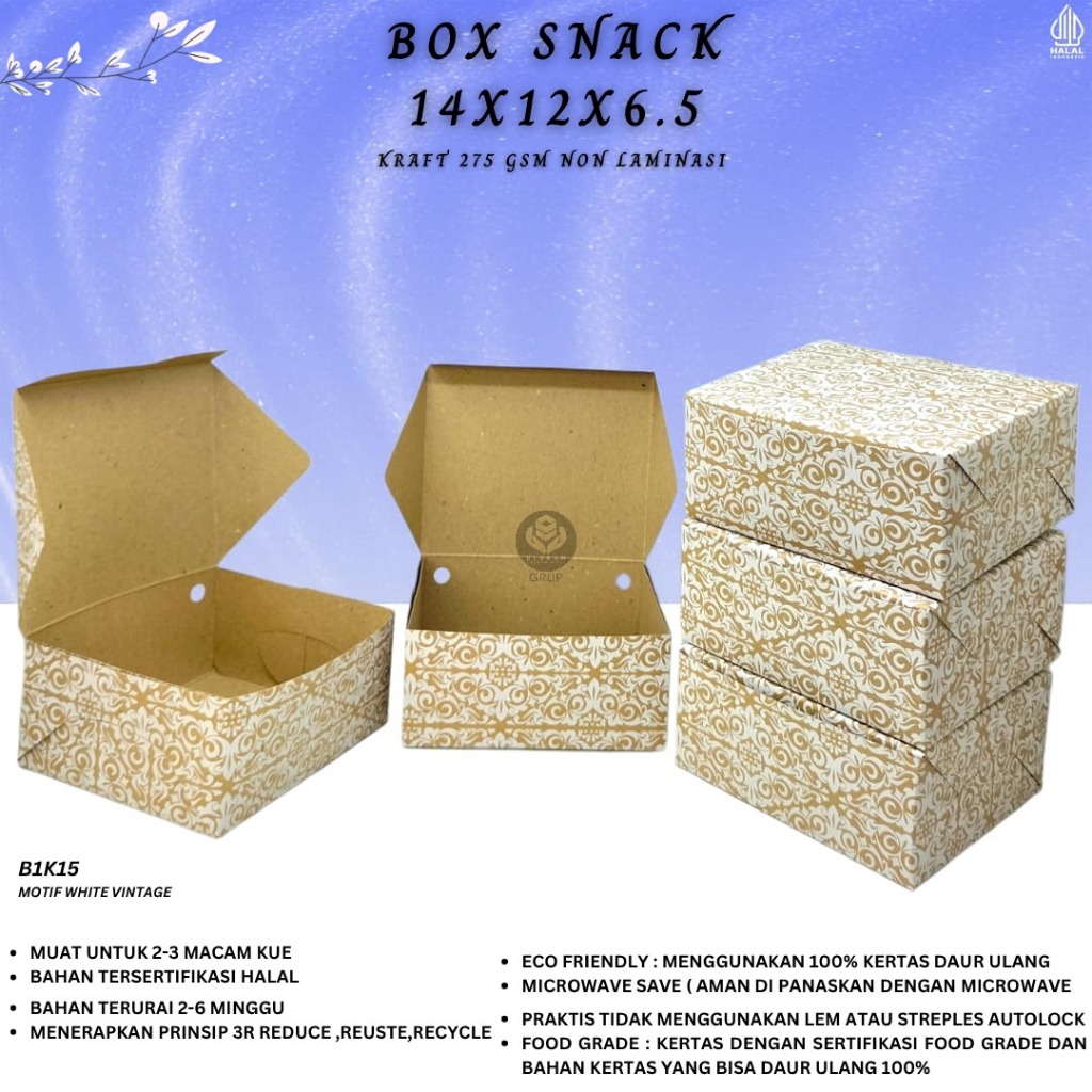 Dus Snack Box 12x14 | Snack Box Kue 12x14 | Dus Kue Makanan | B1K15