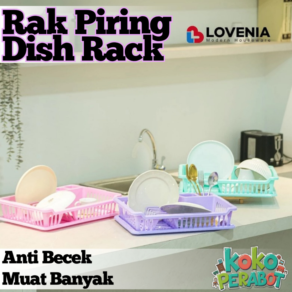 Rak Piring Lovenia - Rak Dapur Tatakan Piring Basah - Dish Rack dengan Nampan / Rak Cuci Piring