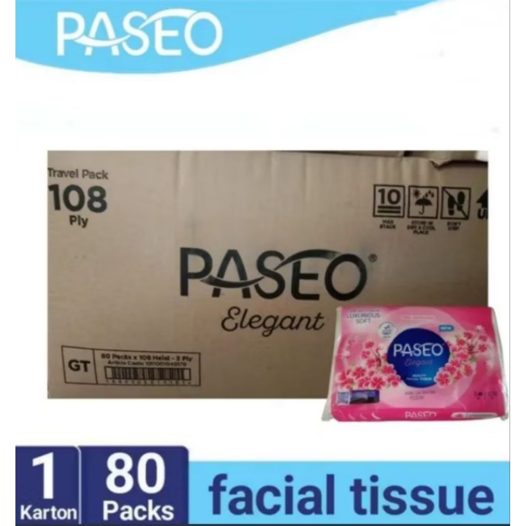 Tissue Paseo Facial Tisu Wajah Murah Travel Pack 1Dus / Karton Isi 80 Pak 50 Sheet