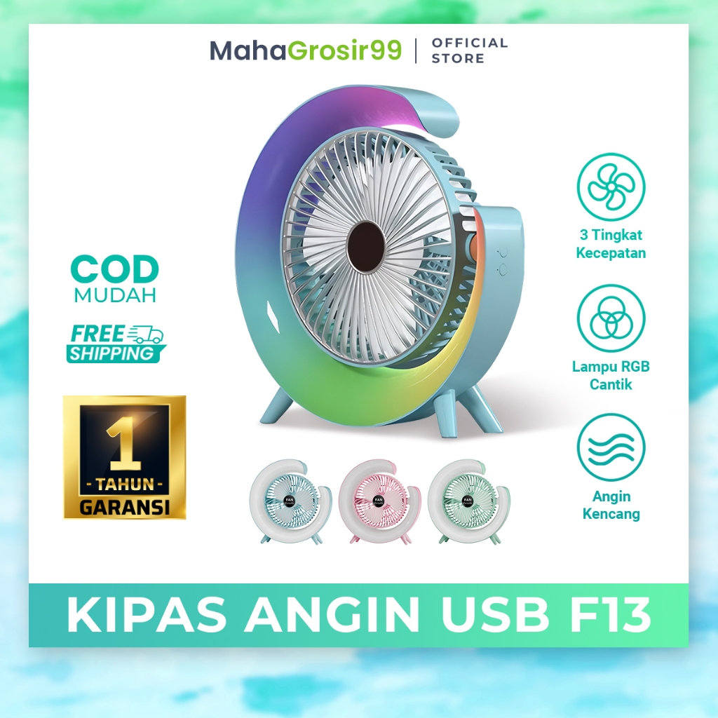 Kipas Angin Mini Portable Tipe F13 / Kipas Angin LED Charger USB Low Watt