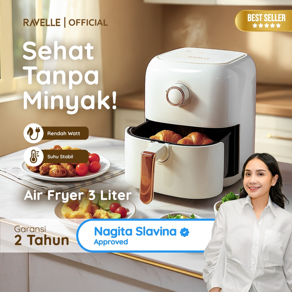 RAVELLE Air Fryer 3 Liter - Penggorengan Tanpa Minyak Low Watt