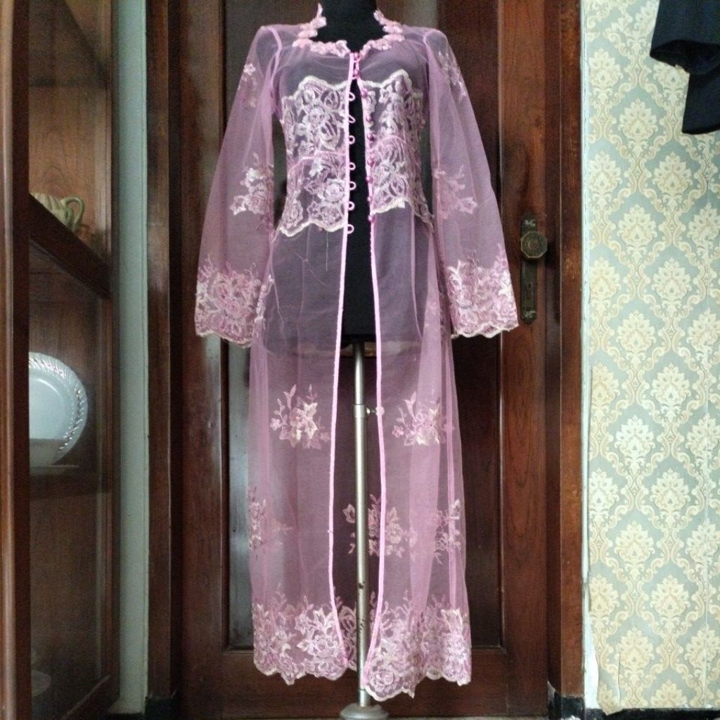 Atasan Wanita Outer Kebaya Brokat Payet Pink