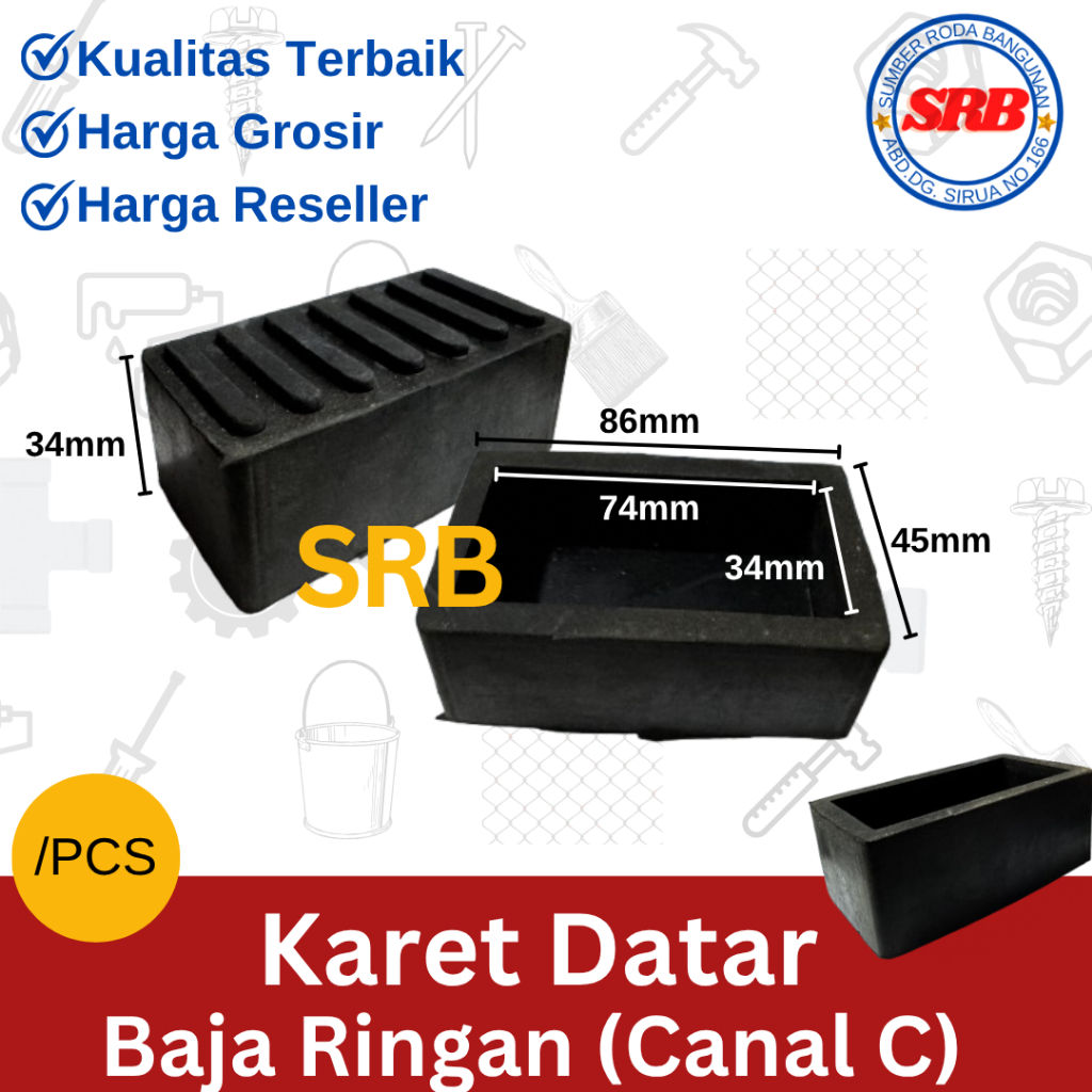 Karet Baja Ringan Kanal C 35x75 Datar [ PER PCS] | Besi Kanal C | Karet kaki tangga | Meja | Kursi