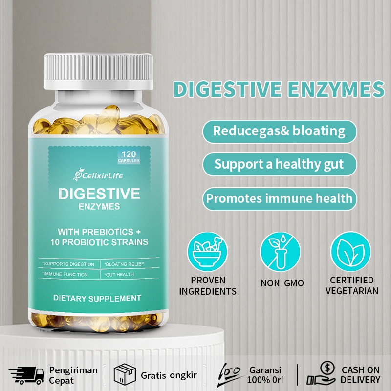 CelixirLife Enzim Pencernaan 120 kapsul + Probiotik dan suplemen probiotik.