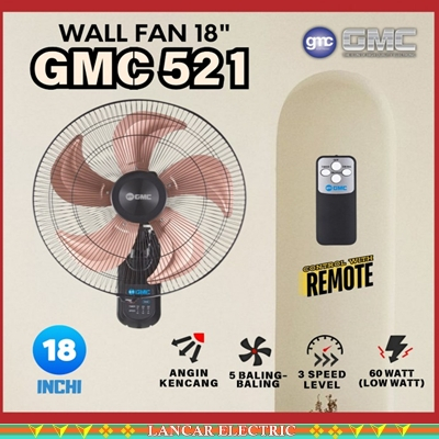 GMC Wall Fan 521 remote 18 inch Besi / Kipas Angin Dinding gantung Remot / kipas tembok 18 inch