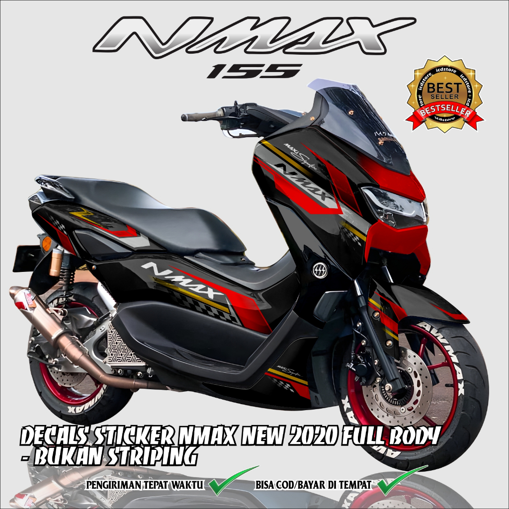 (COD) STIKER VARIASI NMAX NEW 2020 MOTIF GRAFIS RED BLACK / STIKER FULL BODY / NMAX / ICDSTICKER