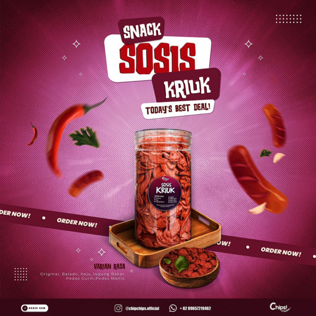 

SOSIS KRIUK Pedas Gurih / Pedas Daun Jeruk / Balado / Asin 250gr