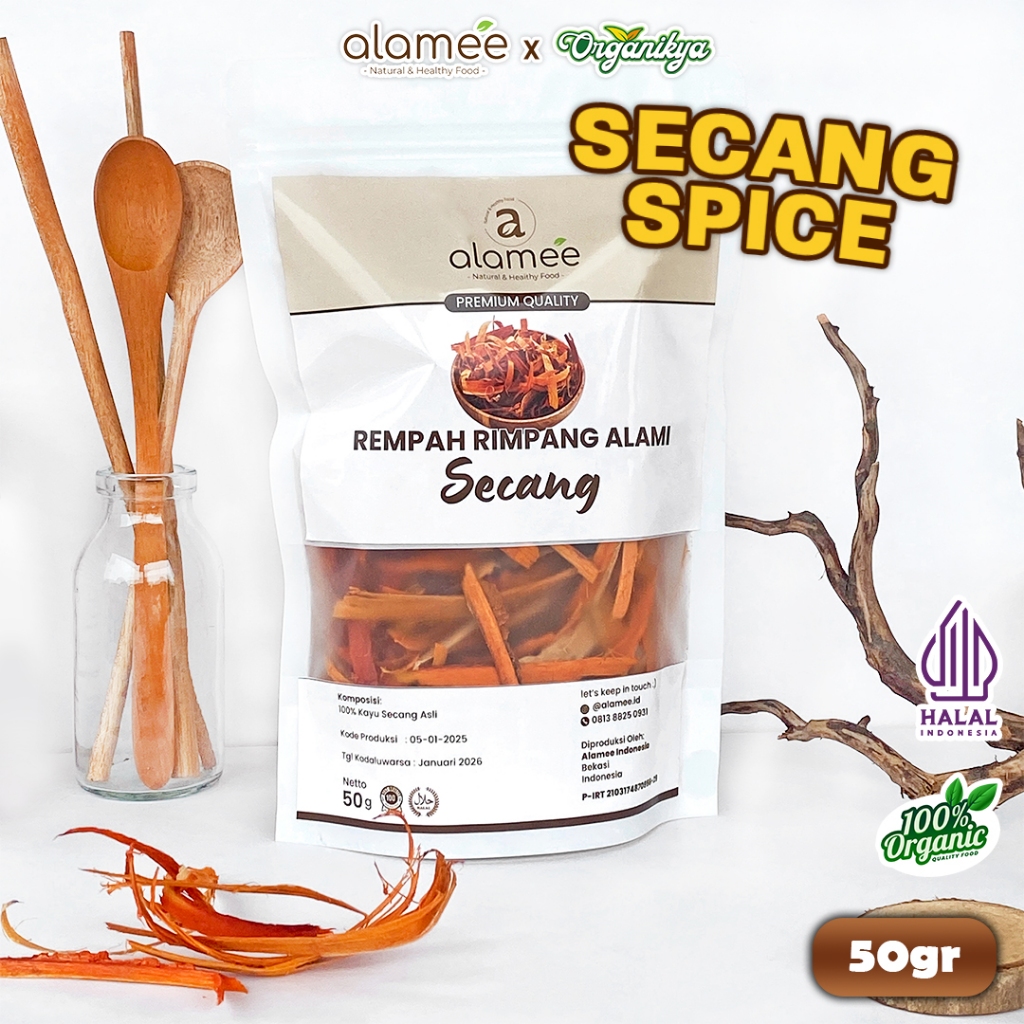 

ALAMEE Kayu Secang Asli Serut Sappan Wood Rempah Rimpang Organik Alami Bumbu Masak 50gr organikya