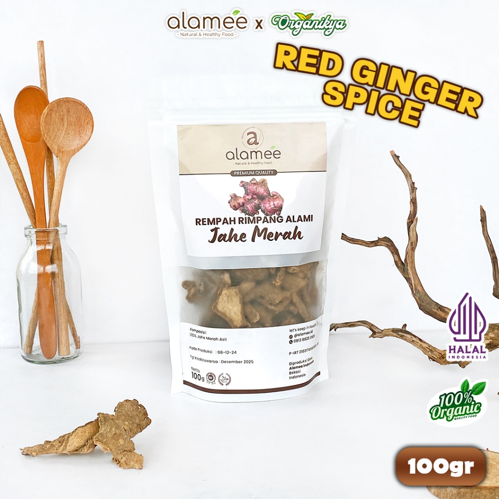 

ALAMEE Jahe Merah Kering Iris Dried Ginger Rempah Rimpang Organik Alami Bumbu Masak 100G organikya
