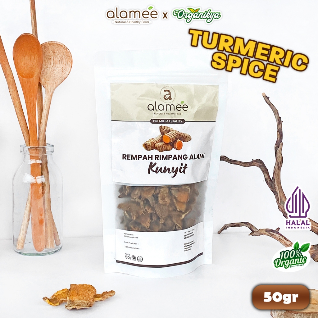 

ALAMEE Kunyit Kering Dried Turmeric Iris Rempah Rimpang Organik Alami Kunir Bumbu 50gr organikya