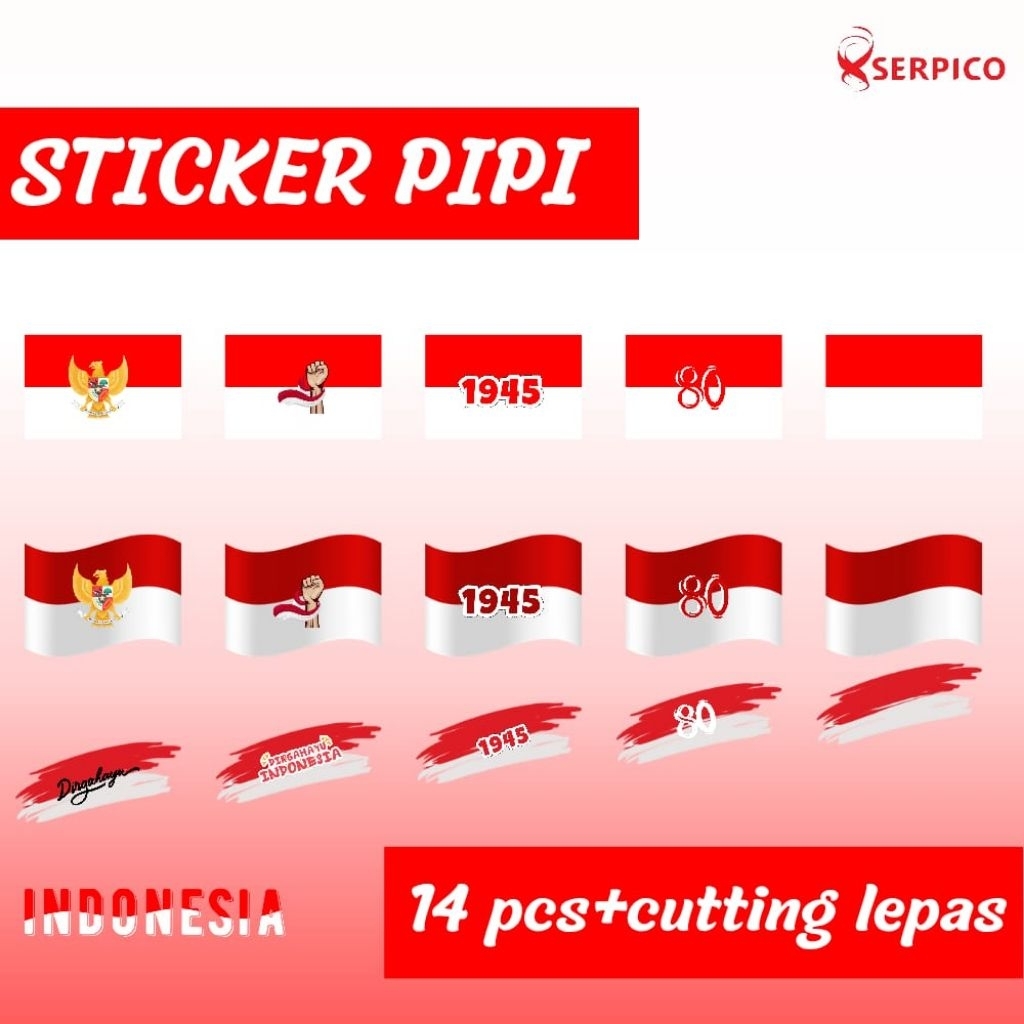 

(100 pcs) Sticker Pipi | Sticker kemerdekaan | Sticker Merah Putih | Sticker Bendera | Ukuran 4x2