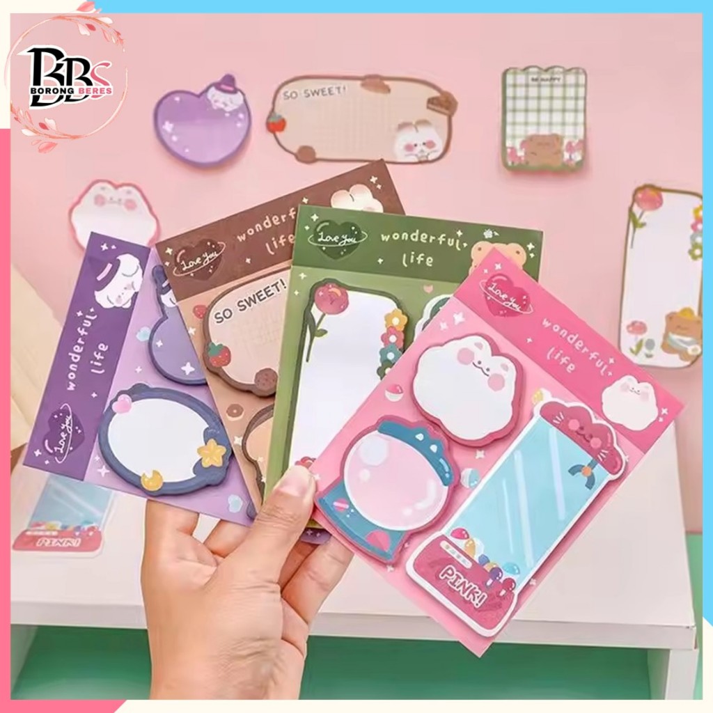 

BORES Sticky Notes Lucu 3 IN 1 Tempelan Kertas Catatan 60 Lembar Notes Kertas Tempel Karakter Bear Cat Rabbit Pembatas Buku Motif Hewan Imut Penanda Buku Memo Stick Stationery Memo Pad Convenience Cute 3 IN 1