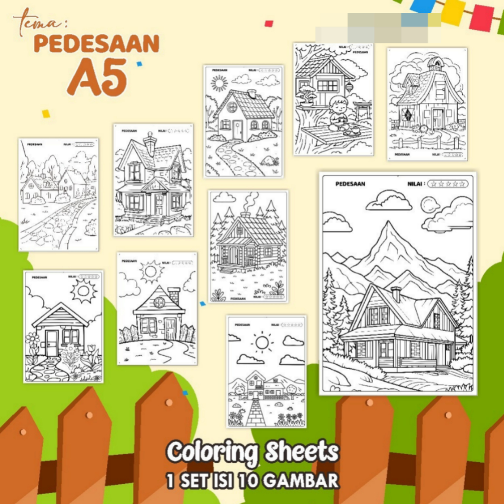 

KERTAS GAMBAR MEWARNAI TEMA [PEDESAAN] A5 ISI 10 LEMBAR - COLORING SHEET FOR KIDS READY STOCK