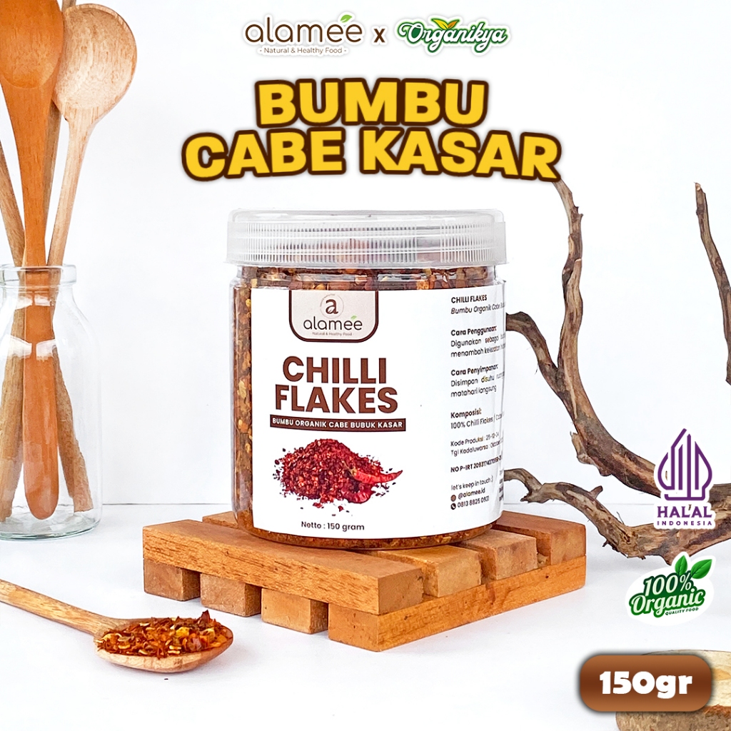 

Cabe Bubuk Kasar Chilli Flakes Cabai Bumbu Organik Rempah Rimpang Murni Asli 150G organikya