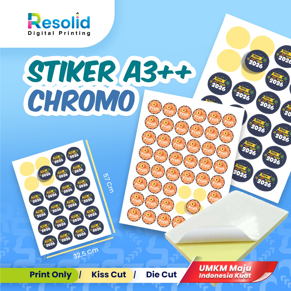 

CETAK STIKER CHROMO A3++ 57 X 32.5CM | STIKER LABEL KEMASAN MAKANAN MINUMAN | PRINT ONLY / KISS CUT / DIE CUT | STIKER USAHA CUSTOM CROMO / KROMO / BONTAC | UKURAN BESAR A3++ CUTTING PRESISI UNTUK PRODUK BRANDING USAHA