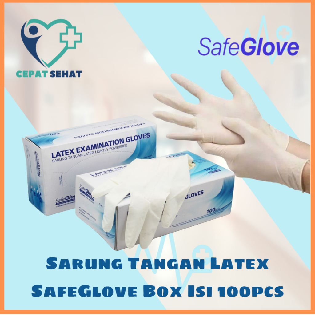 Handschoon ONEMED SAFEGLOVE SARUNG TANGAN LATEX MEDIS POWDERED SAFE GLOVE Onemed Safeglove 1 BOX Isi