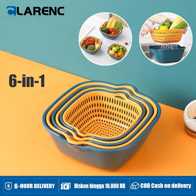 Baskom pencuci atau pengering sayuran buah saringan multifungsi peniris air/baskom lipat / baskom si