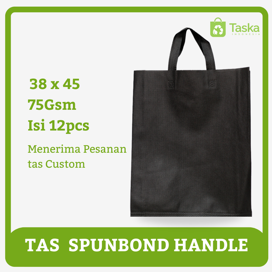 

Taska - (Isi12) Tas Spunbond Handle 38x45 Warna Hitam Lusinan Grosir Souvenir Goodiebag Sembako