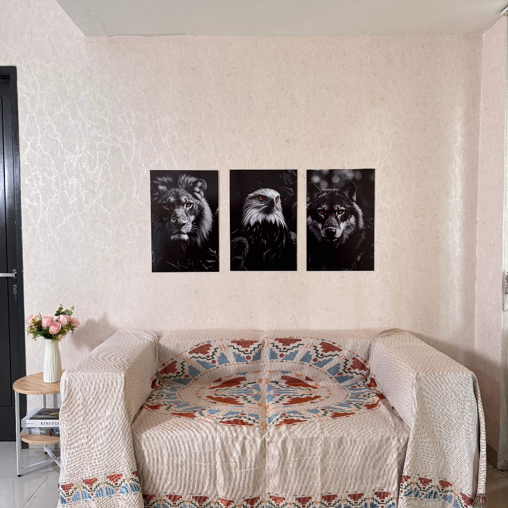 [120x60] Hiasan Poster Dinding Kayu Desain Wild Animal Vintage Wall Decor Minimalis - MFN004