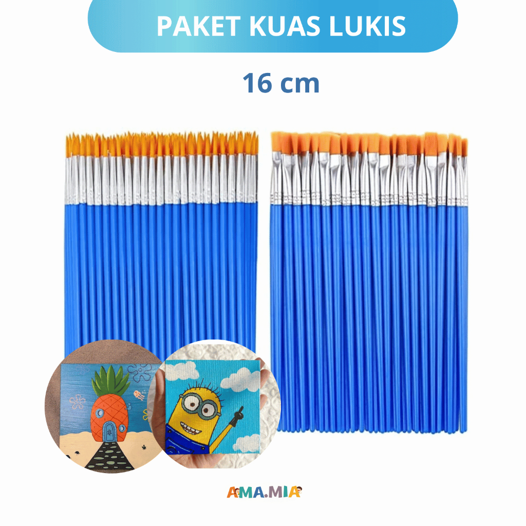 

20 PCS Kuas Lukis Akrilik Cat Air Minyak Kanvas Ujung Flat Round Pointed bahan Nilon Lembut 100% awet Paint Brush Painting