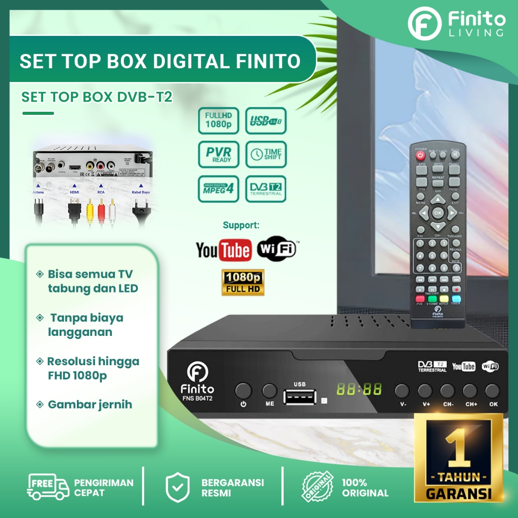 Set Top Box Digital Finito Plat Besi Anti Panas, STB Digital Receiver Penerima Siaran Full HD / STB 