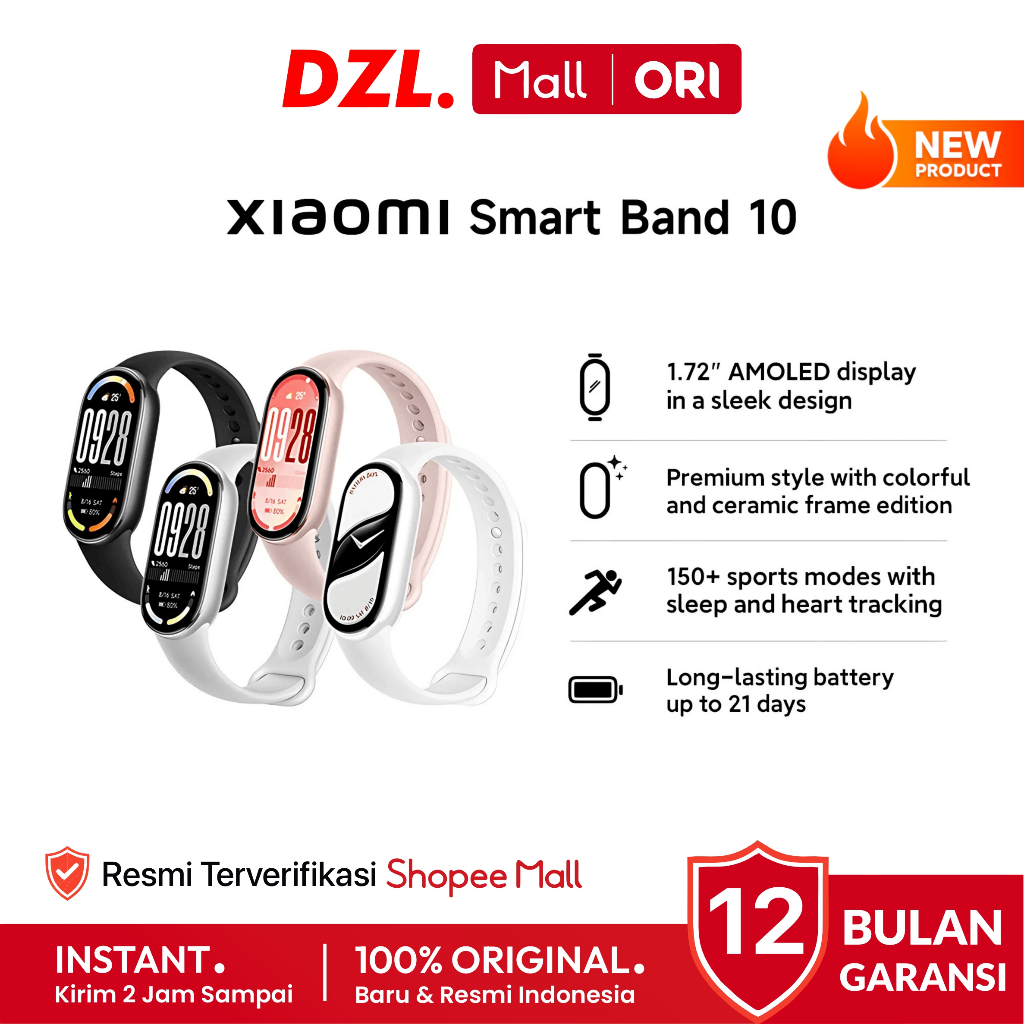 DZL - XIAOMI Smart Band 10 Smartwatch 1.72" AMOLED Display Watch Jam Tangan Pria Wanita Original
