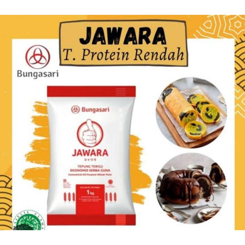

Tepung terigu serbaguna jawara 1kg*1 dus isi 10 pcs