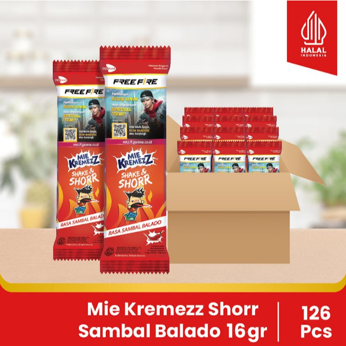

Mie Kremezz Shorr - Sambal Balado - 1 Karton (6box) - 126 Pcs - 16gr