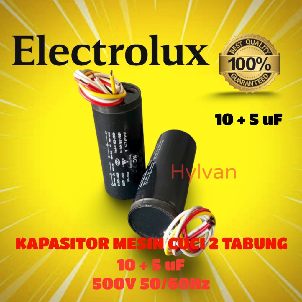 KAPASITOR MESIN CUCI 2 TABUNG 10 + 5 UF ELECTROLUX